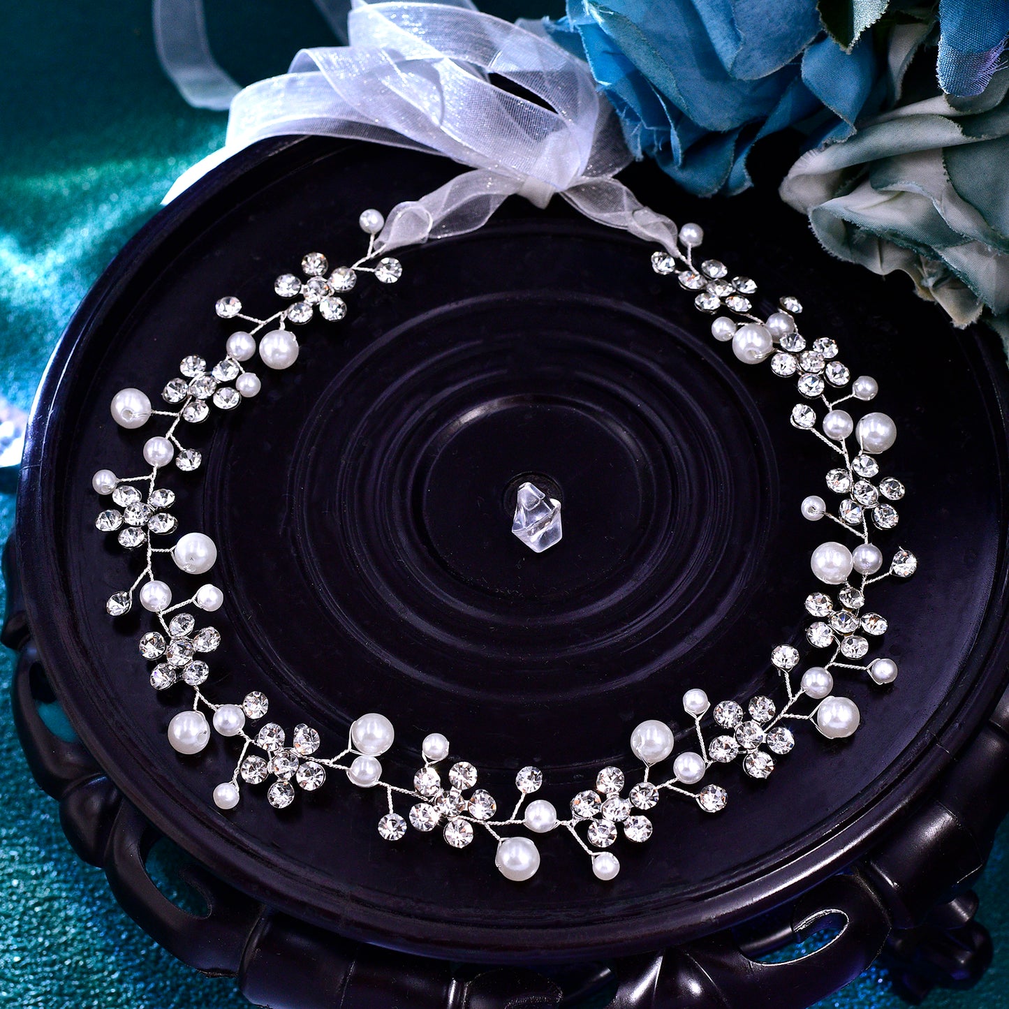 BRIDELLA BHP730  Pearl Band Bridal Headbands Rhinestone Flower Bride Hairband Wedding Hair Accessories Elegant Women Party Tiara