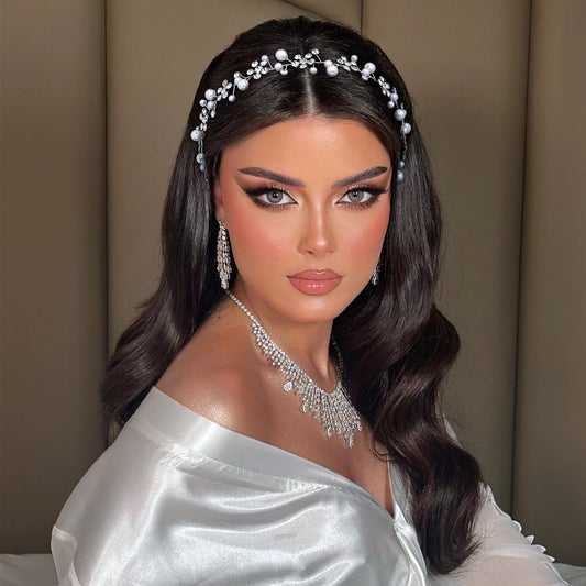 BHP730-S silver rhinestone pearl tiara