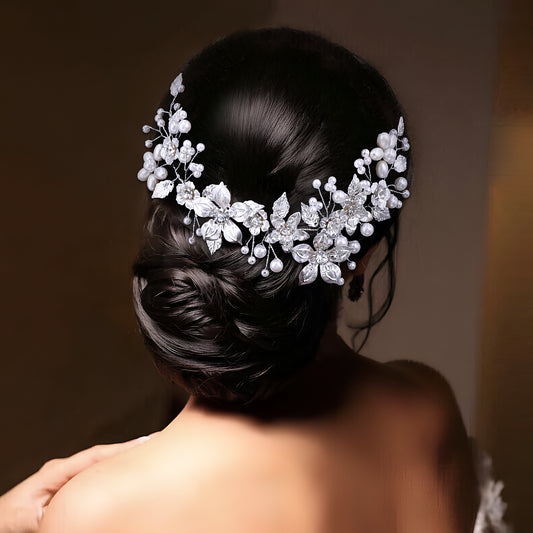 BHP749-S silver rhinestone pearl tiara