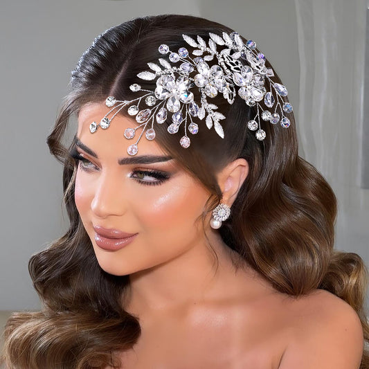 BRIDELLA BHP758 Handmade Rhinestone Flower Bride Duckbill Clip Silver Color Alloy Leaf Wedding Hair Clips Crystal Bride Headdress