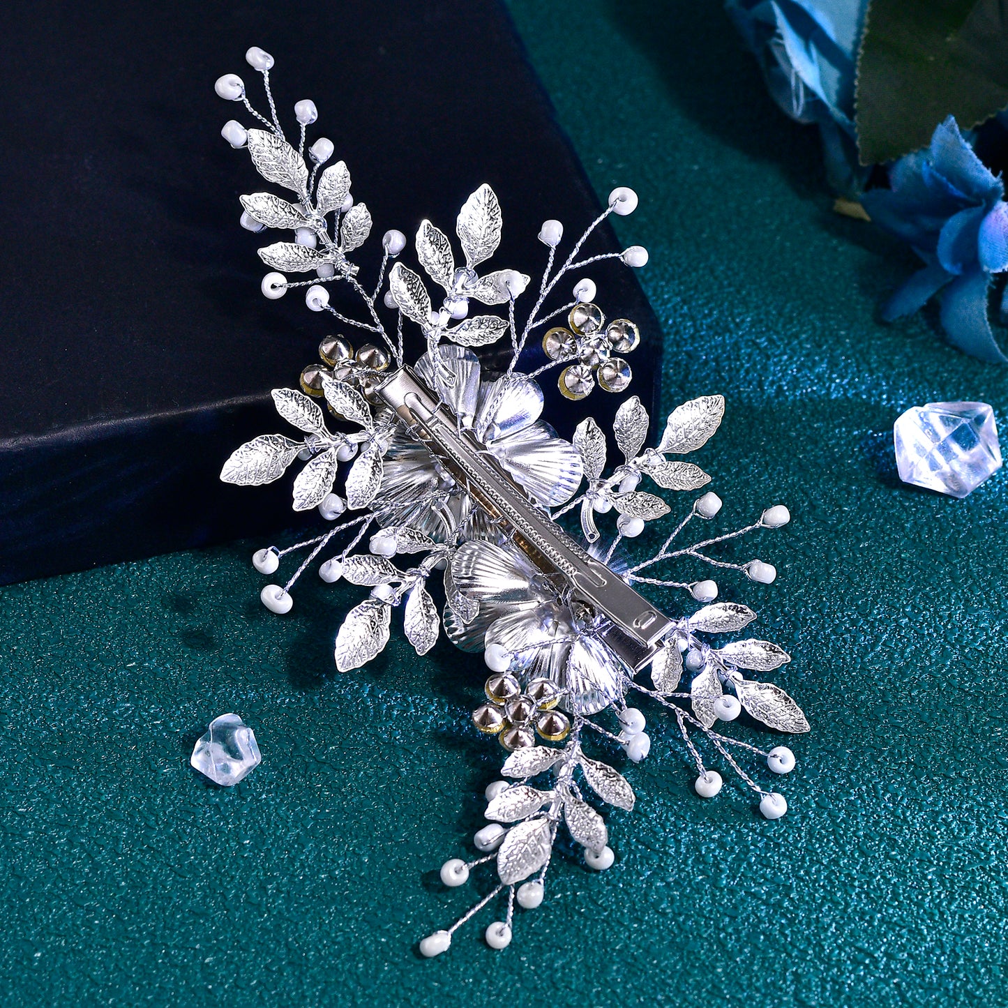 BRIDELLA BHP780 Alloy Flower Bridal Hair Comb Silver Color Leaf Wedding Hair Accessories Bridesmaid Women Handmade Headdress