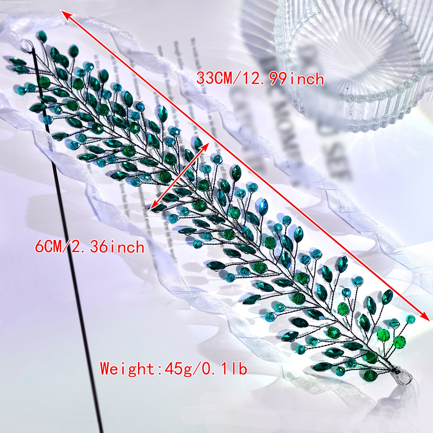 BRIDELLA BHP799 Green Rhinestone Headband Bridal Wedding Jewelry Hair Accessories Handmade Green Crystal Headress Party Gift