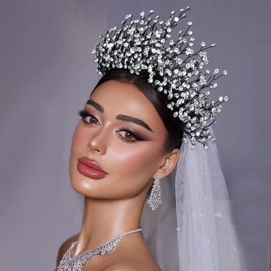 BRIDELLA BHP846 Handmade Rhinestone Bridal Crown Hairpiece Luxury Boho Wedding Hair Jewelry for Bride Party Headband Accessories