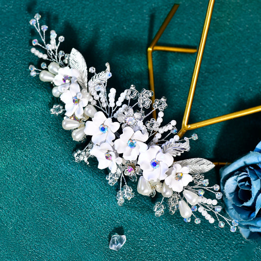 BHP856-S silver rhinestone pearl hair comb
