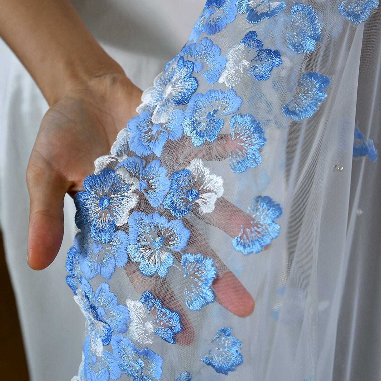 BRIDELLA BM42A Blue Embroidered Applique Bridal Veil Cathedral Length Bride Wedding Accessories