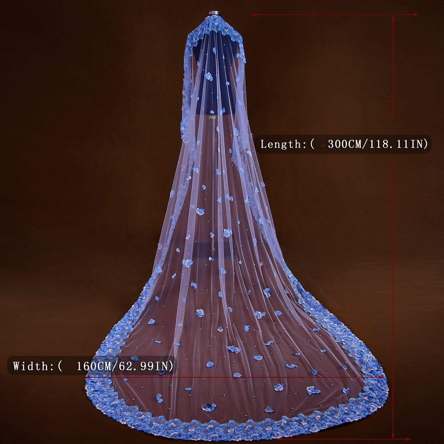 BRIDELLA BM42A Blue Embroidered Applique Bridal Veil Cathedral Length Bride Wedding Accessories