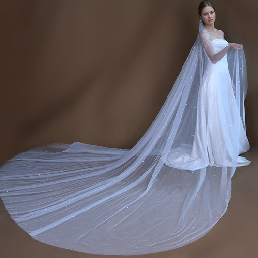 BRIDELLA BM116 Romantic Single-Layer 3M Long Trailing Sparkling Water Diamonds Hair Comb Bridal Veil Cathedral Wedding Accessories