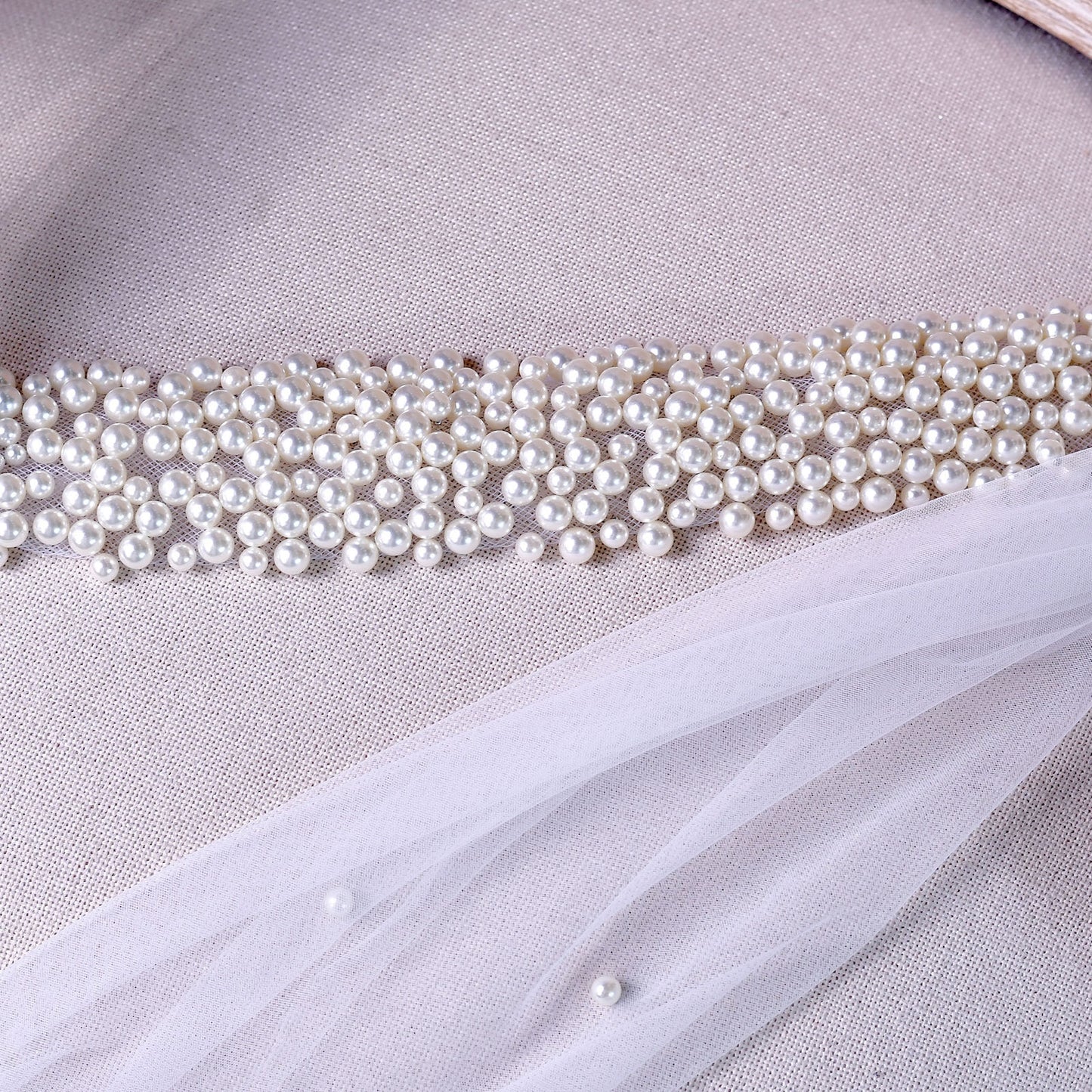 BRIDELLA BM122 Pearl Bridal Veil Waist Length Tie Hair Accessory Women's Headband Wedding Dress Belt For Outdoor Weddings