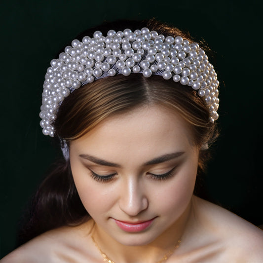 BRIDELLA BM122 Pearl Bridal Veil Waist Length Tie Hair Accessory Women's Headband Wedding Dress Belt For Outdoor Weddings