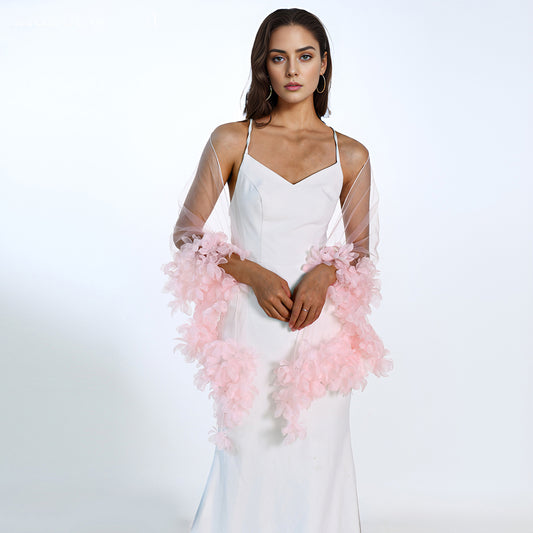 BRIDELLA BMG20 Flowers Edge Wedding Shawl White Tulle Dress Bolero Sleeveless Jacket Bridal Cloak Wedding Accessories