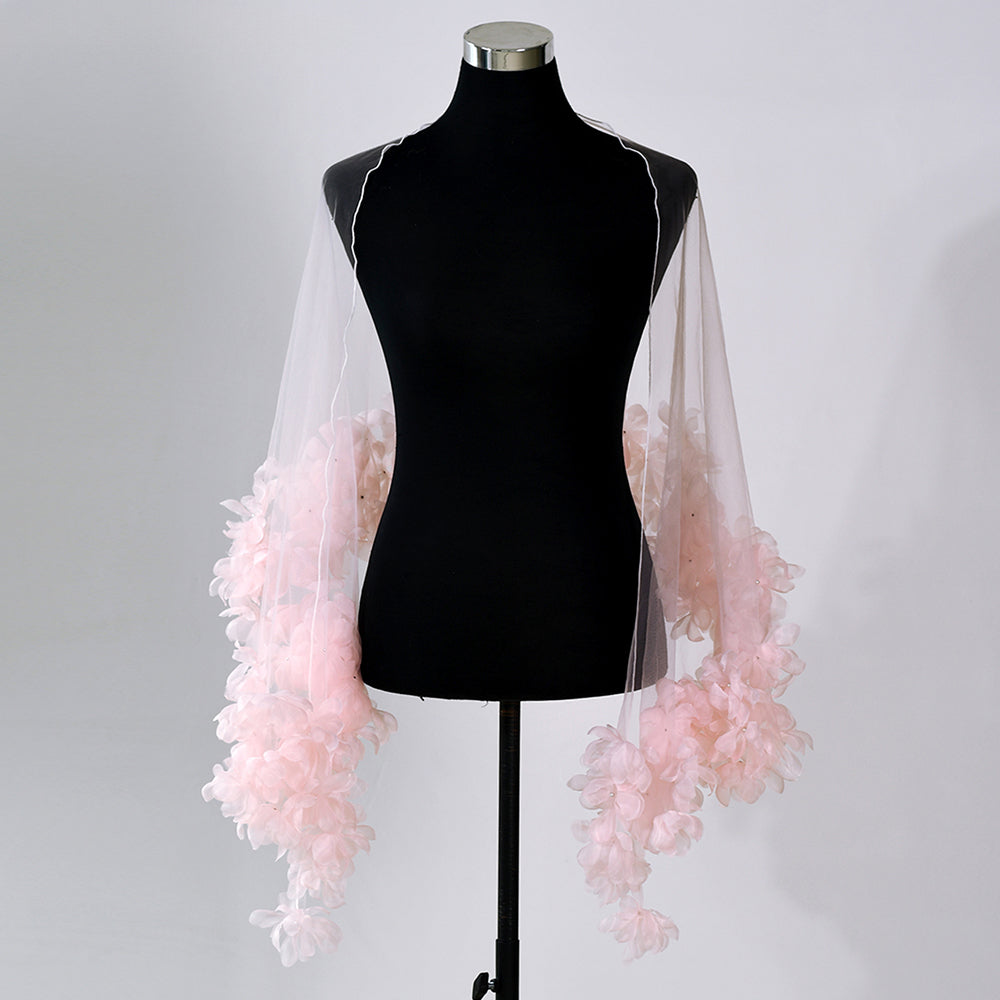 BRIDELLA BMG20 Flowers Edge Wedding Shawl White Tulle Dress Bolero Sleeveless Jacket Bridal Cloak Wedding Accessories