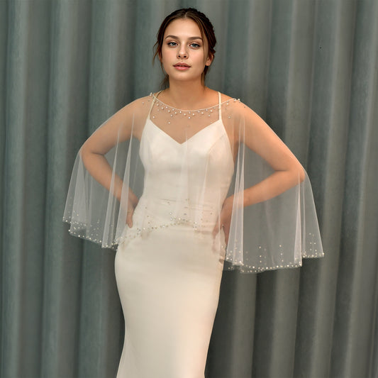 BRIDELLA BMG31 Women's Shawl Waistcoat Cape solid color boleros Edge Imitation Pearl Rhinestone Decoration Cover Arms Suitable for Party Evening Dress Matching
