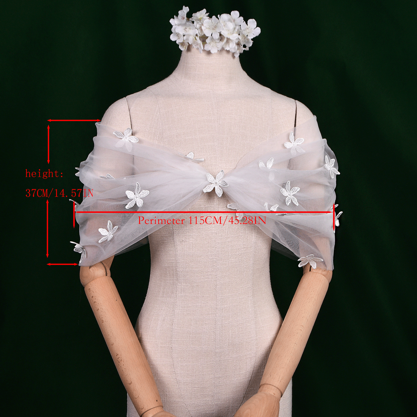 BRIDELLA BMG48 Short 3d Flower Decoration Bridal Shawl Wedding Accessories Ladies Holiday Dinner Dress Detachable Shawl