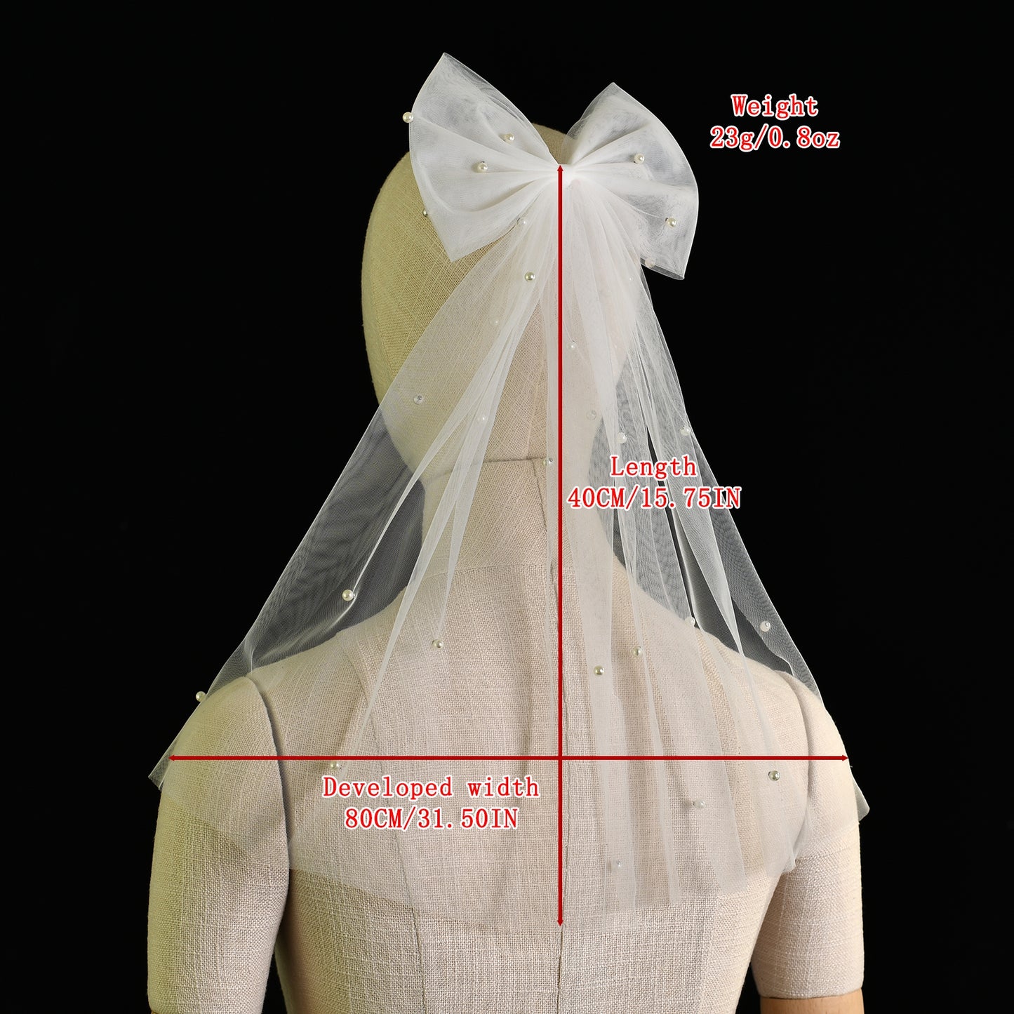 BRIDELLA BV04A Pearl Bow Bridal Veil Beaded Cream White Soft Yarn Wedding Party Hair Accessories