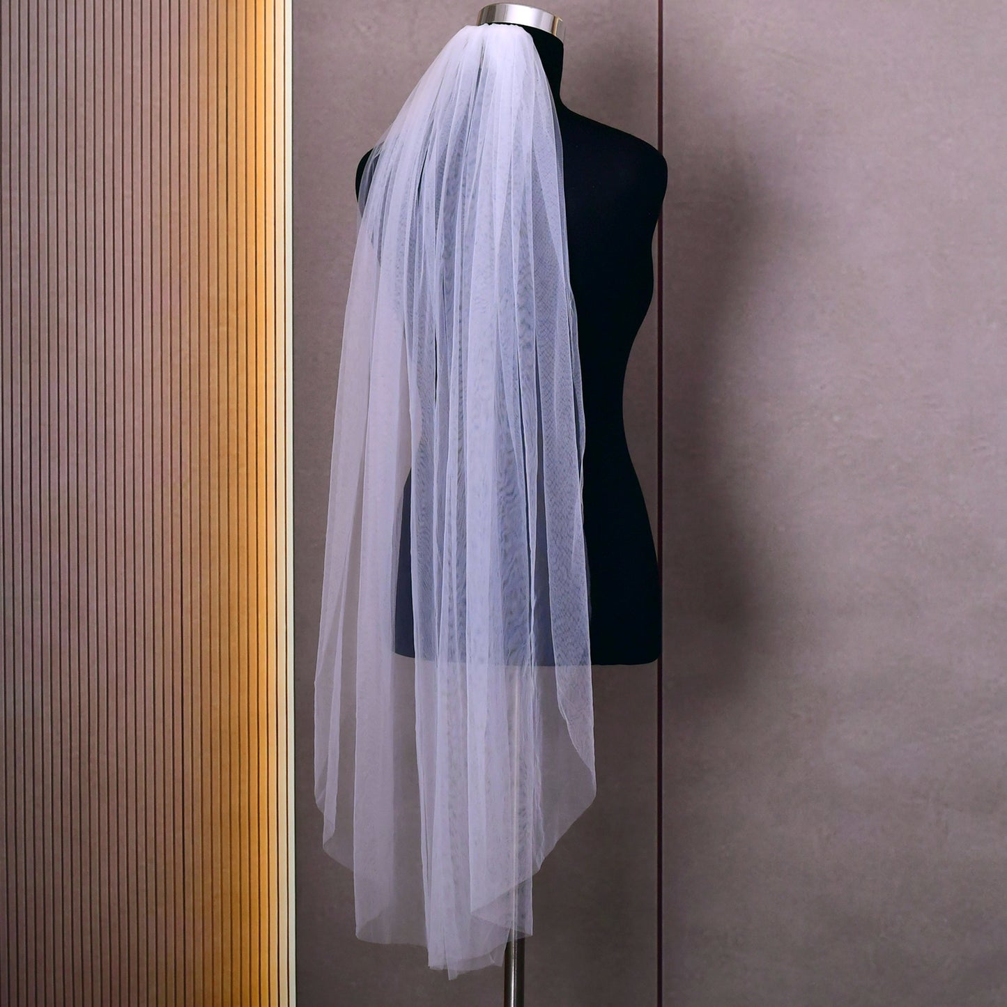 BRIDELLA BV30 Pure Color Simple Transparent Bridal Veil Single Layer Fingertip Long Comb Wedding Veil
