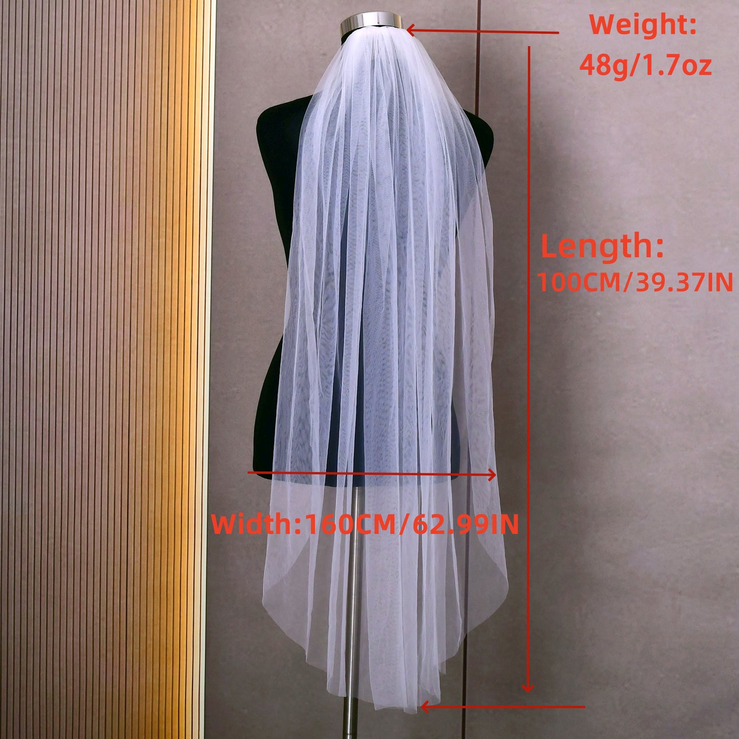 BRIDELLA BV30 Pure Color Simple Transparent Bridal Veil Single Layer Fingertip Long Comb Wedding Veil