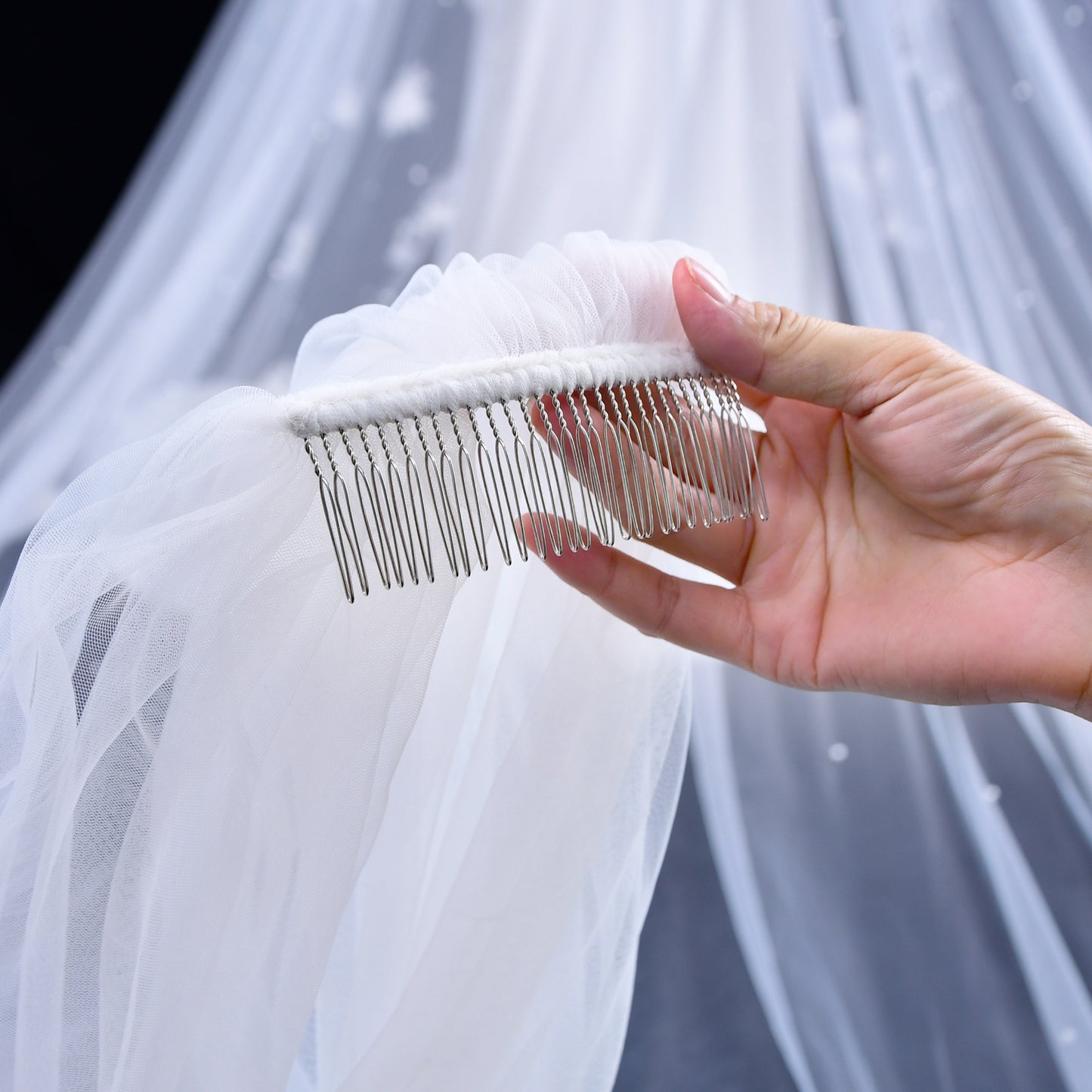 BRIDELLA BV30 Pure Color Simple Transparent Bridal Veil Single Layer Fingertip Long Comb Wedding Veil