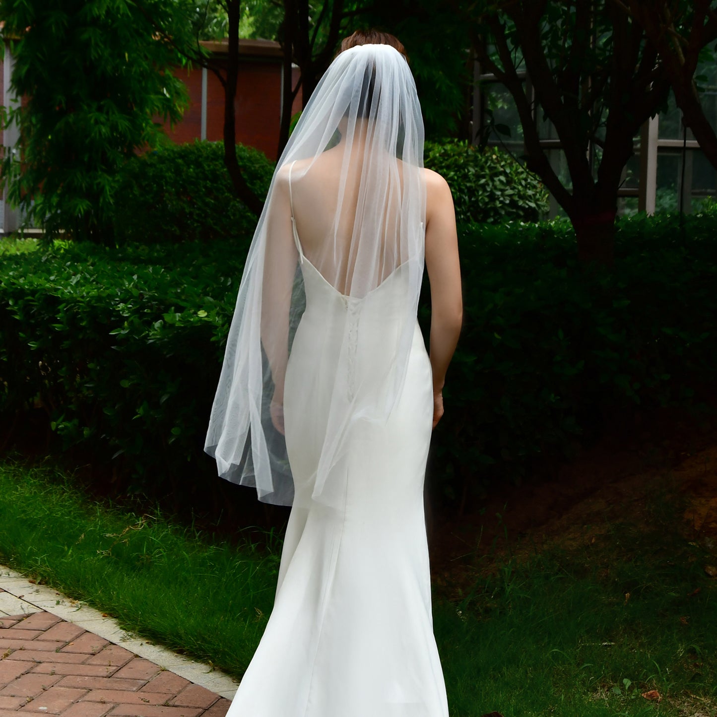 BRIDELLA BV30 Pure Color Simple Transparent Bridal Veil Single Layer Fingertip Long Comb Wedding Veil