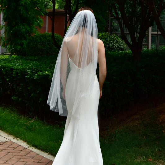BRIDELLA BV30 Pure Color Simple Transparent Bridal Veil Single Layer Fingertip Long Comb Wedding Veil