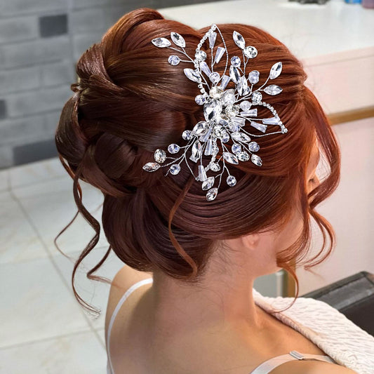 BHP831-S silver rhinestone crystal hair comb