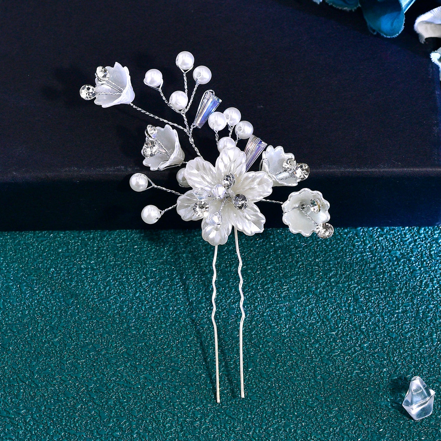 BRIDELLA BHP755 1 HairComb+2 Hairpins Set Handmade Bridal Hair Accessories ResinFlower Hair Comb Pure Handmade Rhinestone Hair Fork