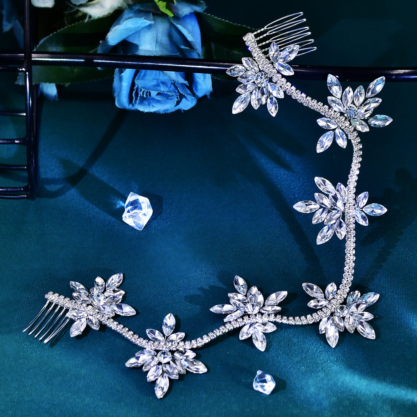 BRIDELLA BHP618 Rhinestone Hair Comb Bridal Forehead Hair Pieces Handmade Crystal Flowers Woman Wedding Hair Accessory Pageant Headband