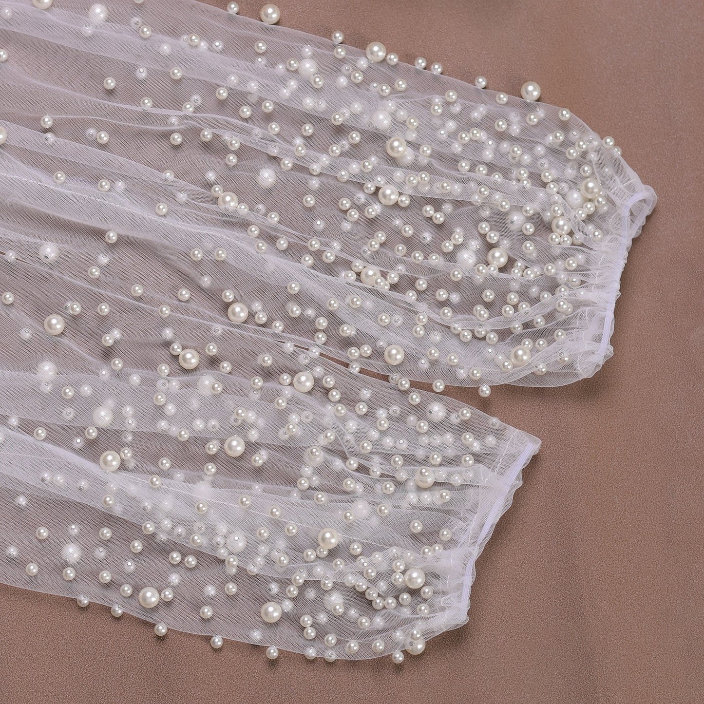 BRIDELLA BVG113 Women's Pearl Beaded Long Gloves Wedding Dress False Sleeves