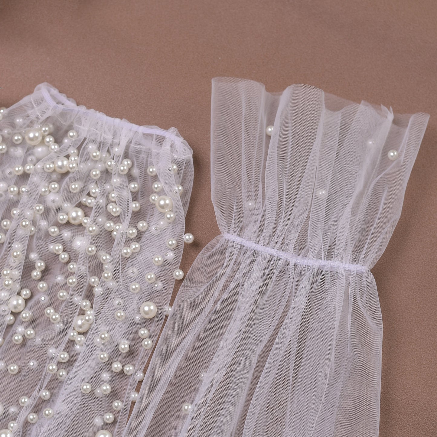 BRIDELLA BVG113 Women's Pearl Beaded Long Gloves Wedding Dress False Sleeves
