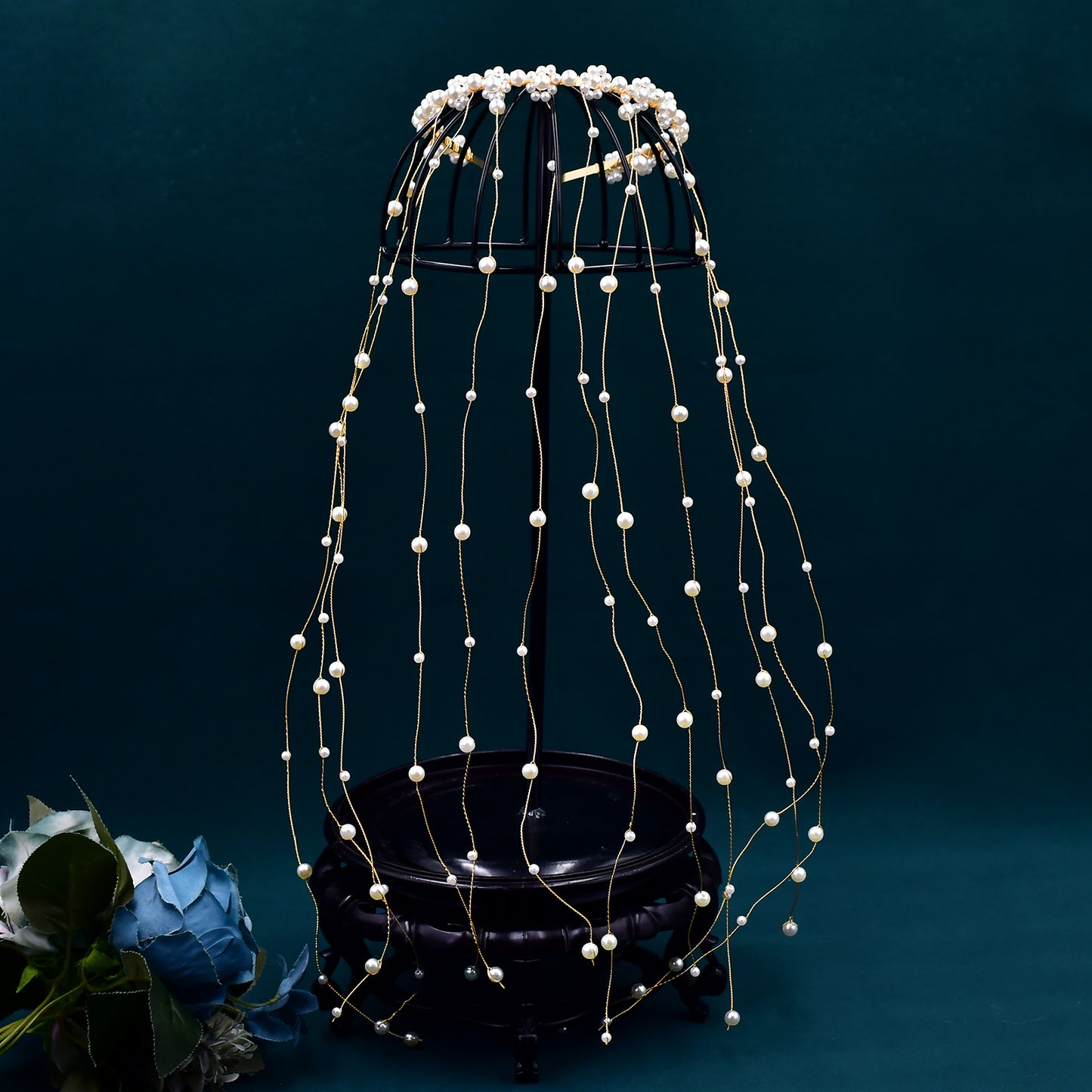 BRIDELLA BHP610  Pearls Tiara Tassels Chain Wedding Headband Handmade Beaded Bridal Headwear Woman Wedding Hair Accessories
