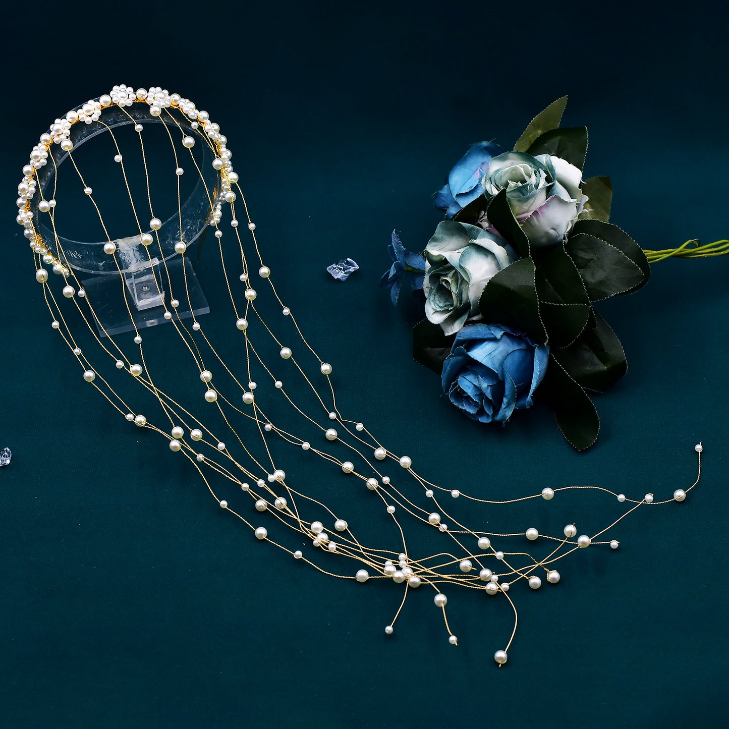 BRIDELLA BHP610  Pearls Tiara Tassels Chain Wedding Headband Handmade Beaded Bridal Headwear Woman Wedding Hair Accessories