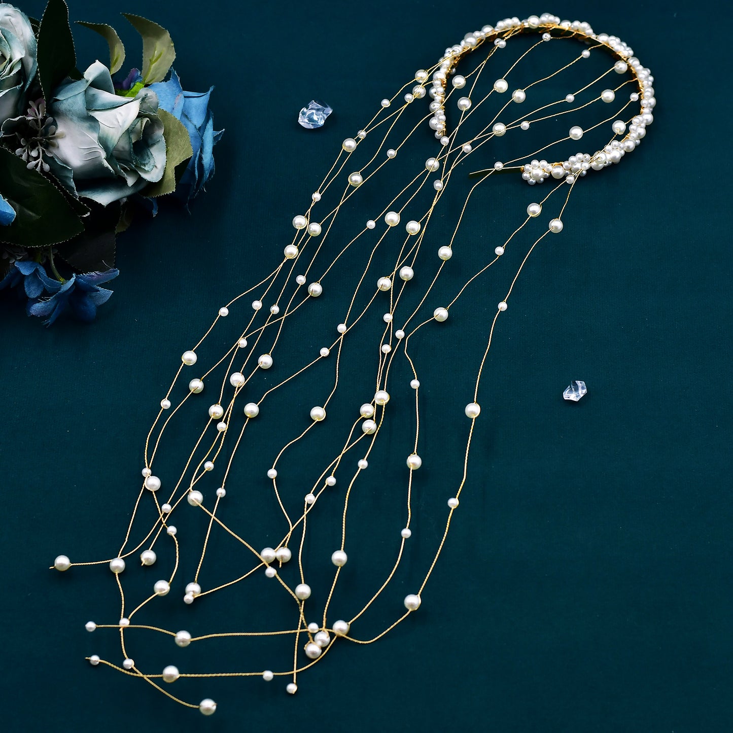 BRIDELLA BHP610  Pearls Tiara Tassels Chain Wedding Headband Handmade Beaded Bridal Headwear Woman Wedding Hair Accessories