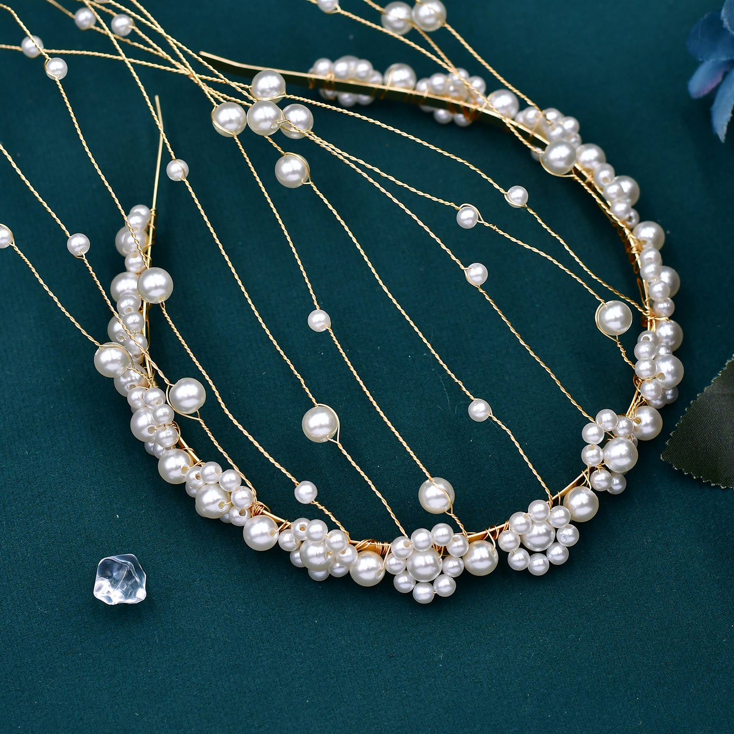 BRIDELLA BHP610  Pearls Tiara Tassels Chain Wedding Headband Handmade Beaded Bridal Headwear Woman Wedding Hair Accessories