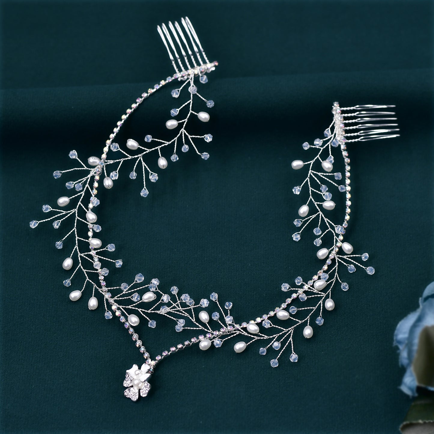BRIDELLA BHP592 Pearl Wedding Headband with Combs Woman Hair Clip Bride Tiara Headpiece Rhinestone Bridal Headwear Accessories