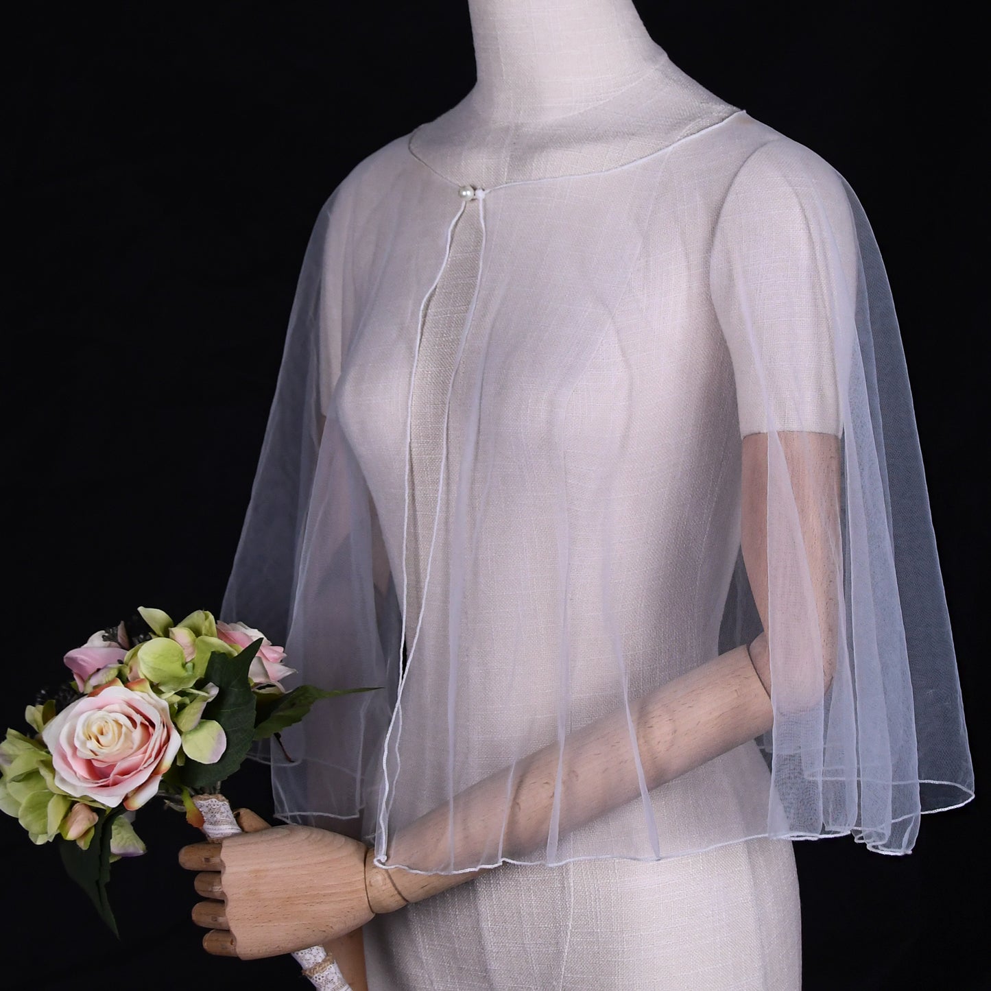 BRIDELLA BVG89 Women's Tulle Shawl Cardigan Dress Decorated Cape Short Top