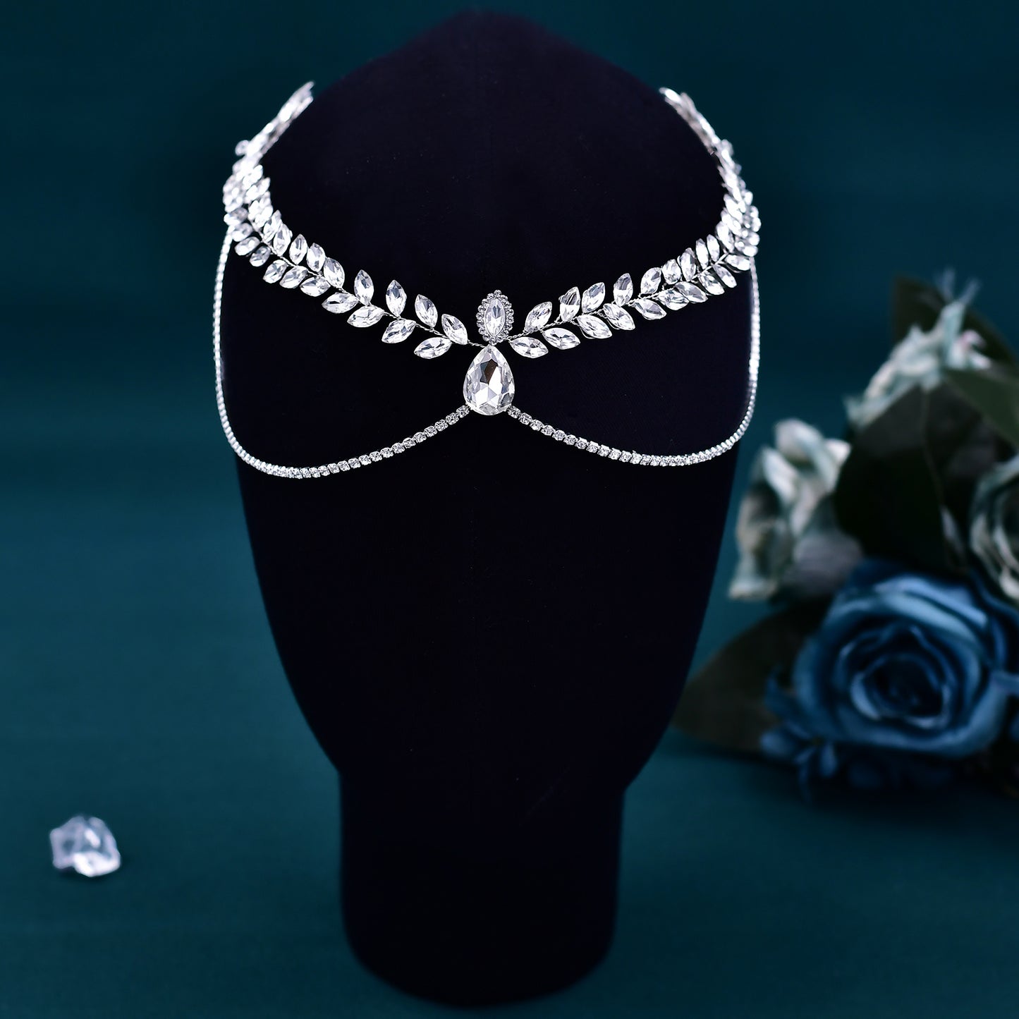 BRIDELLA BHP524 Wedding Headband Bride Rhinestone Forehead Head Chain Bridal Headpiece Pageant Hair Comb Tiara Woman Headwear