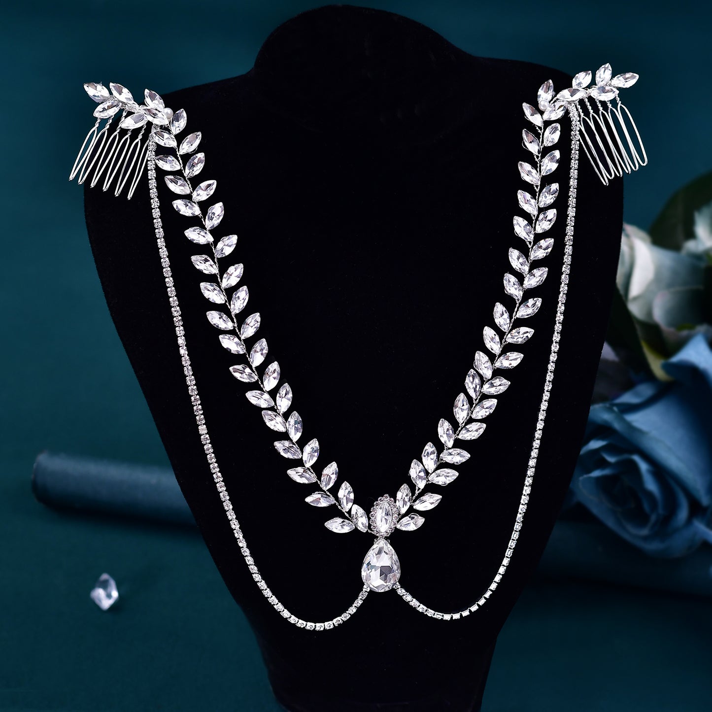 BRIDELLA BHP524 Wedding Headband Bride Rhinestone Forehead Head Chain Bridal Headpiece Pageant Hair Comb Tiara Woman Headwear