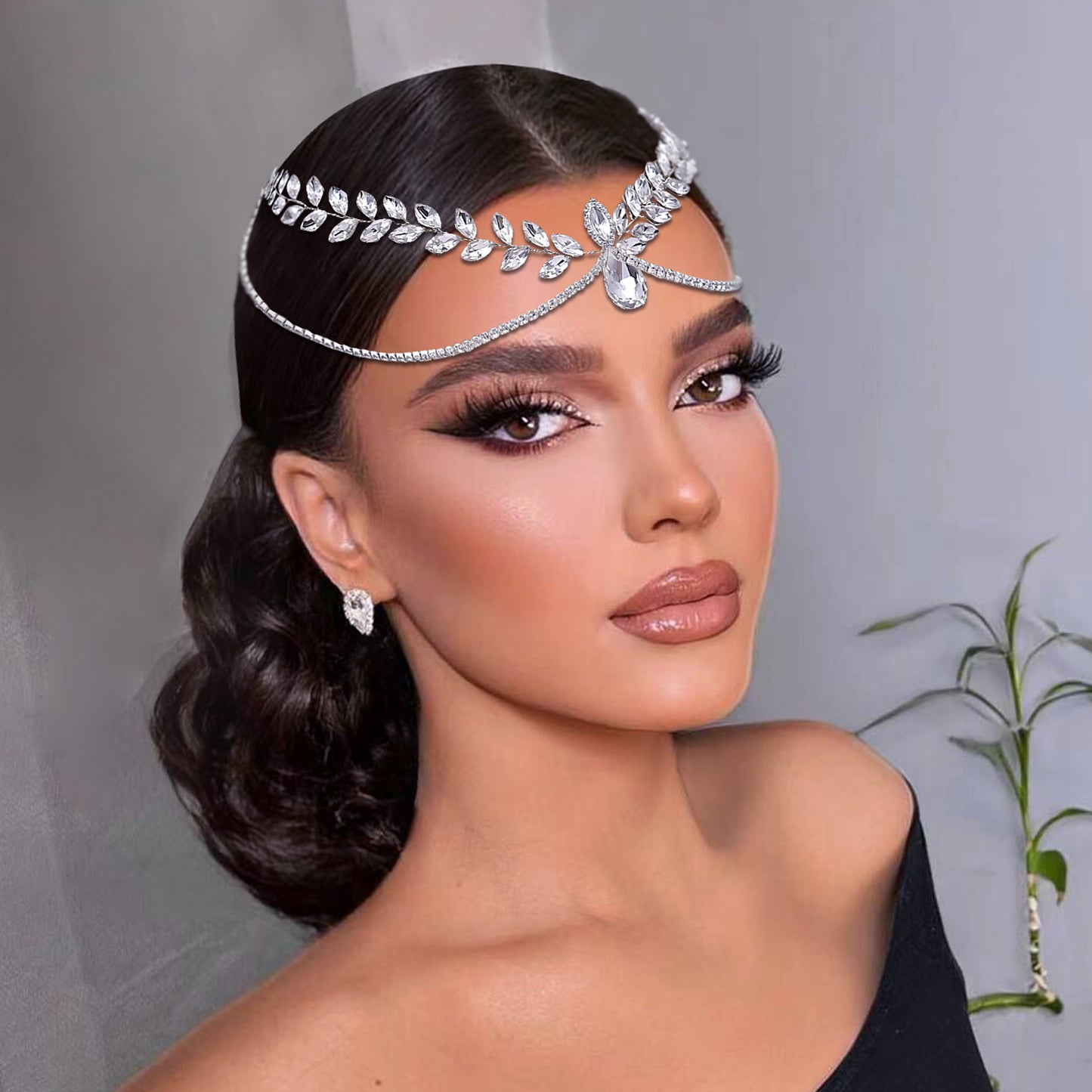 BRIDELLA BHP524 Wedding Headband Bride Rhinestone Forehead Head Chain Bridal Headpiece Pageant Hair Comb Tiara Woman Headwear