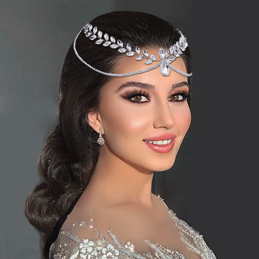BRIDELLA BHP524 Wedding Headband Bride Rhinestone Forehead Head Chain Bridal Headpiece Pageant Hair Comb Tiara Woman Headwear
