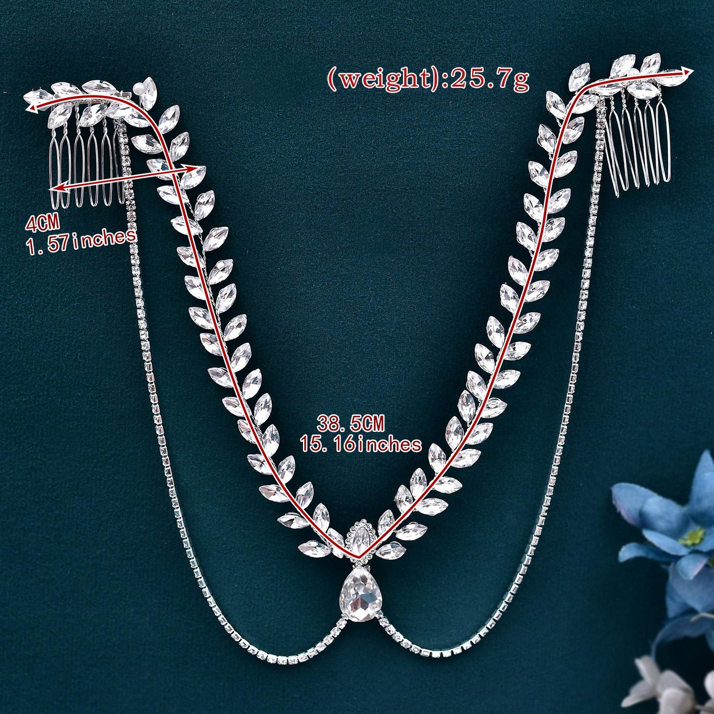 BRIDELLA BHP524 Wedding Headband Bride Rhinestone Forehead Head Chain Bridal Headpiece Pageant Hair Comb Tiara Woman Headwear