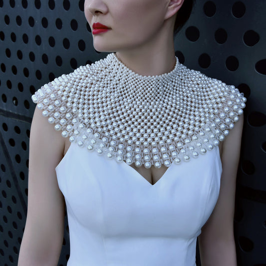 BRIDELLA BVG68 Luxury Handmade Custom Women's Choker Pearl Beaded Round Neck Large Necklace