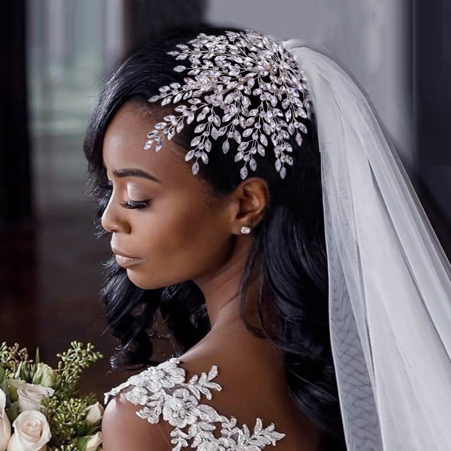 BRIDELLA BHP438 Shiny Bridal Headdress Luxury Wedding Headband Women Hair Accessories Queen Headpiece Party Banquet Headwear