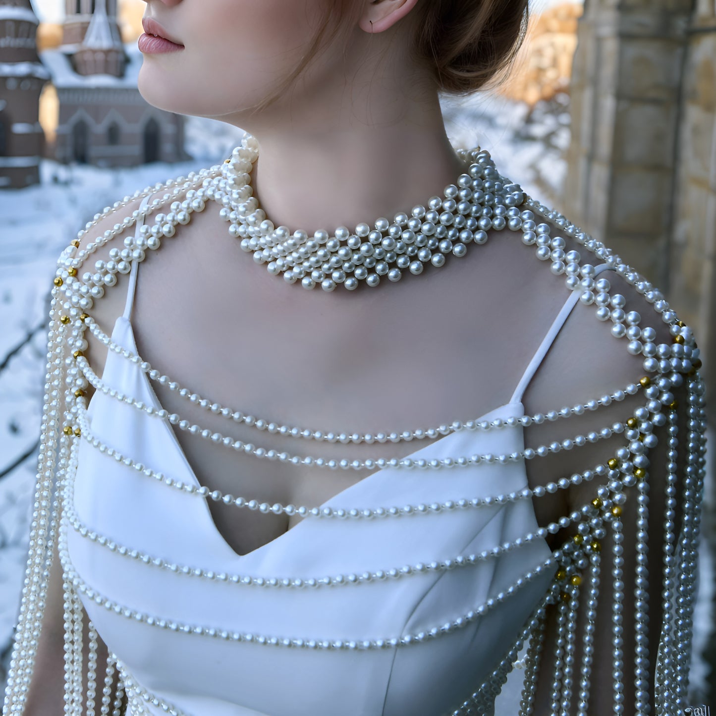 BRIDELLA BVG67 Women's Handmade Beaded Shawl Beach Bikini Body Chain Bridal Shoulder Chain