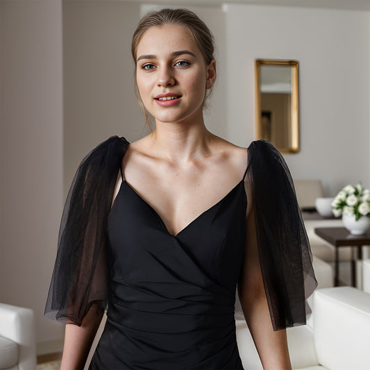 BRIDELLA BVG40 Fashion Black Tulle Dress False Sleeves Bridal Wedding Dress Shoulder Decoration Shawl