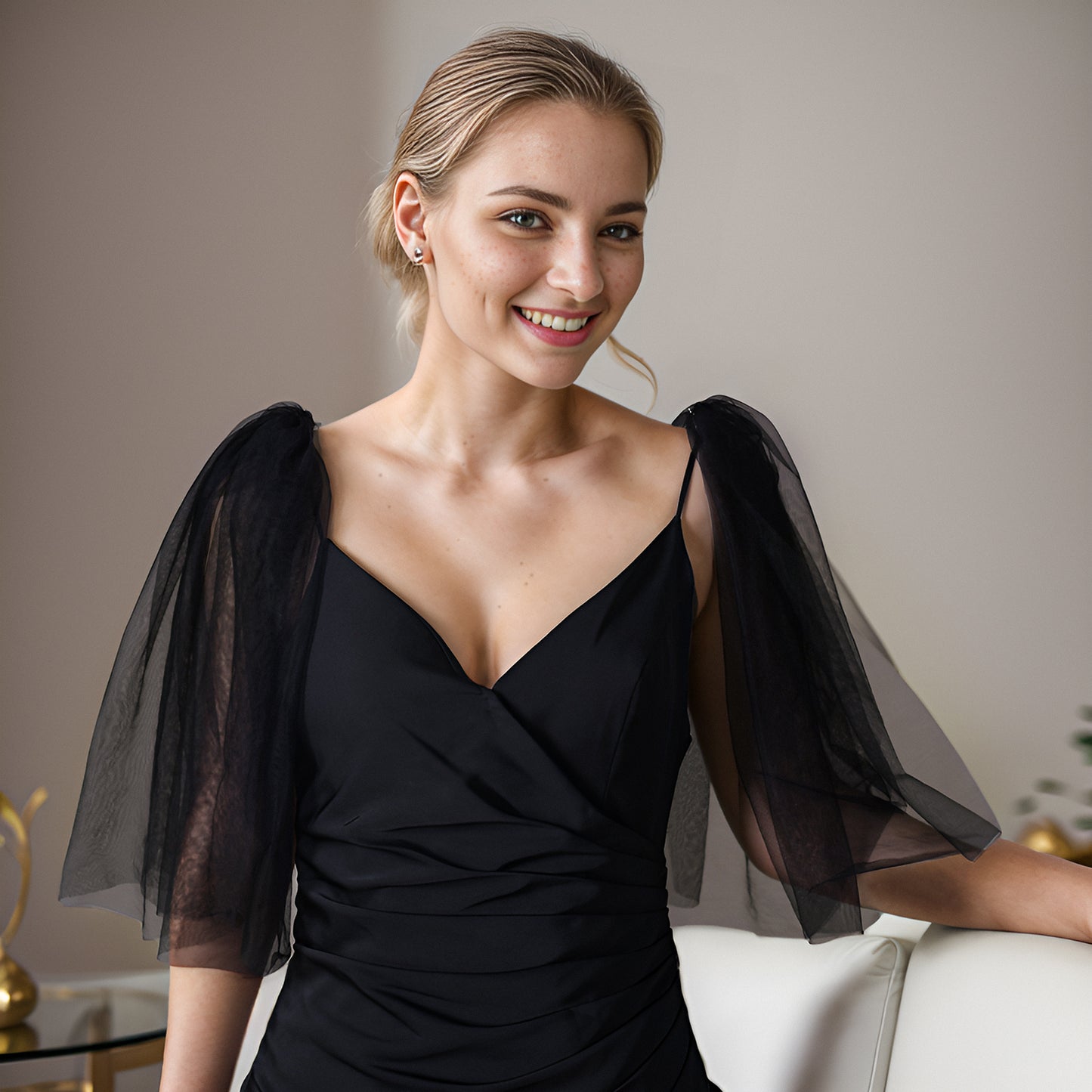 BRIDELLA BVG40 Fashion Black Tulle Dress False Sleeves Bridal Wedding Dress Shoulder Decoration Shawl