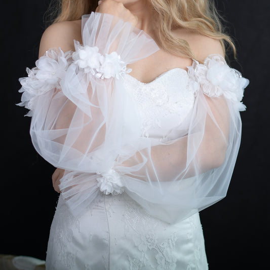 BRIDELLA BVM36 Fashionable Bridal Mesh Gloves (Fingerless) with 3D Flower Shape Wedding Sleeves