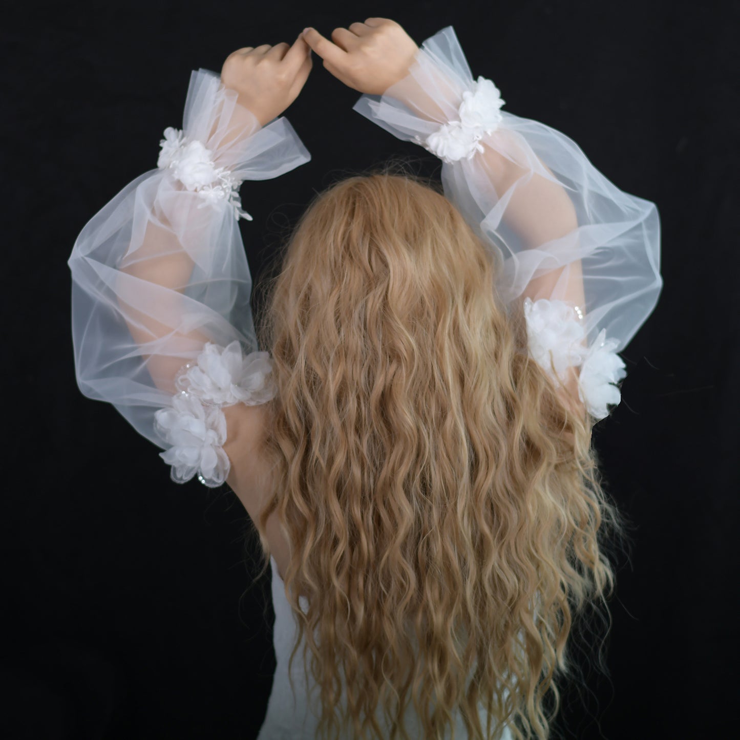 BRIDELLA BVM36 Fashionable Bridal Mesh Gloves (Fingerless) with 3D Flower Shape Wedding Sleeves