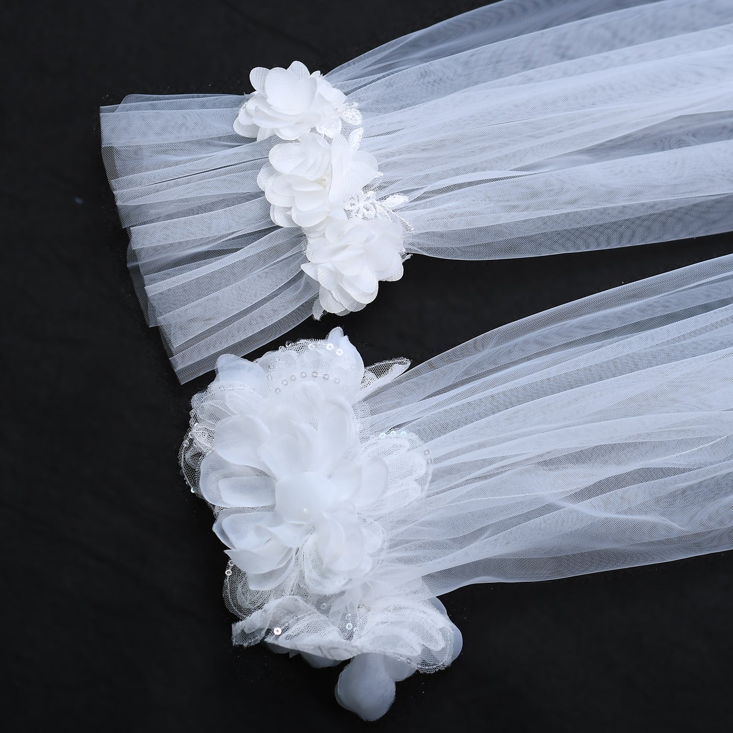 BRIDELLA BVM36 Fashionable Bridal Mesh Gloves (Fingerless) with 3D Flower Shape Wedding Sleeves