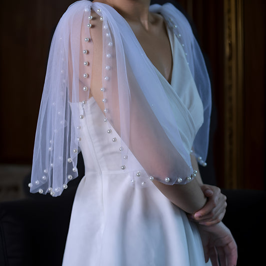 BRIDELLA BVG40A Women's Beaded Double Shoulder Shawl Bridal Wedding Dress With Arm-Covering False Sleeves