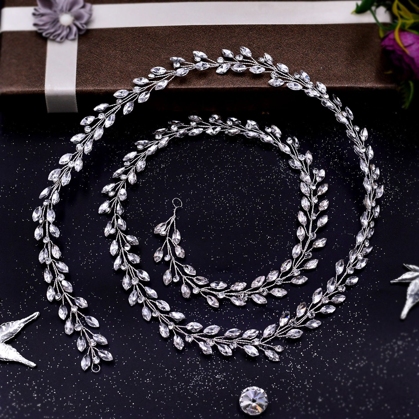 BRIDELLA BHP394  19.6/39.2 inches Handband Bohemian Bridal Hair Accessories Crystal Rhinestone Headpiece Bridal Headband Wedding Hair Jewelry