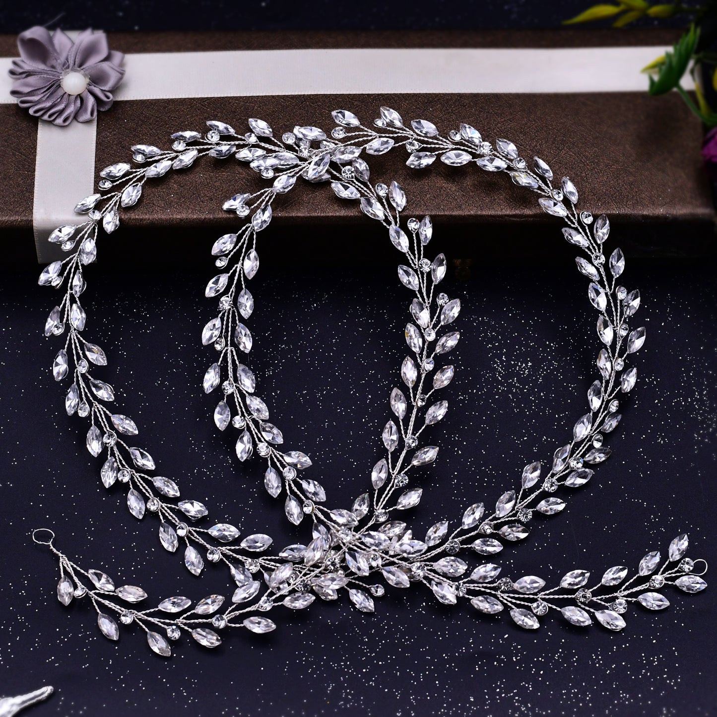 BRIDELLA BHP394  19.6/39.2 inches Handband Bohemian Bridal Hair Accessories Crystal Rhinestone Headpiece Bridal Headband Wedding Hair Jewelry